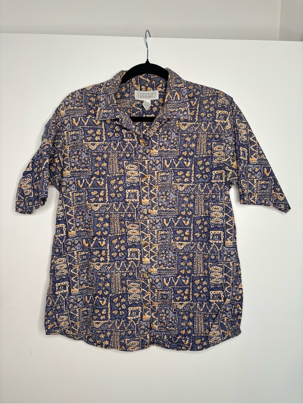 Navy & Tan Patterned Short-Sleeve Hawaiian Shirt